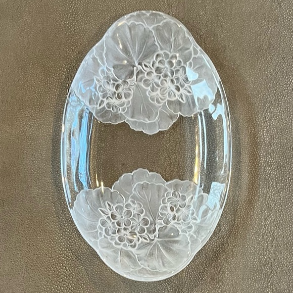 Glass Serving Dish with Floral Engraved Bottom - Picture 1 of 1